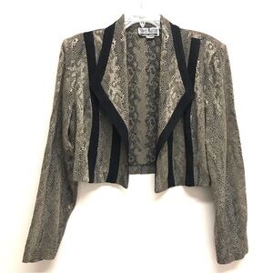 Rare Vtg Sheri Martin Sz 14 Jacket Blazer Cropped Snake Skin Black Trim Accent